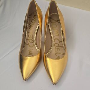 Sam Edelman Hazel Point Toe Pump Gold Distressed Leather, Sz 8M, NIB